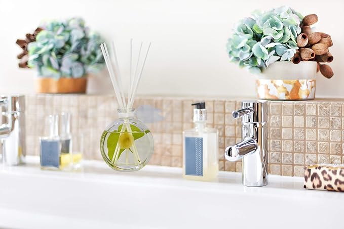 Reed Diffuser Set, Bamboo Jasmine Scented Oil Diffuser with Sticks, Home Fragrance Accessories for Bathroom Shelf Decor, Aroma Diffusers for Home or Office Desk, USA Made