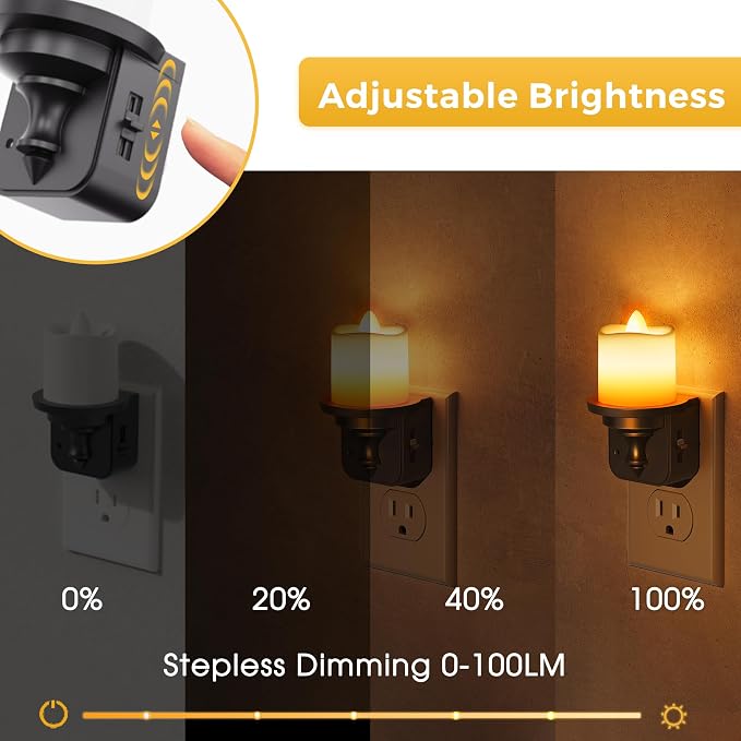 L LOHAS LED Candle Night Light, Amber Night Lights Plug into Wall, Flameless Candle Nightlight with Light Sensor, 0-100LM Dimmable Vintage Decorative Night Light for Hallway Bedroom,2Pack