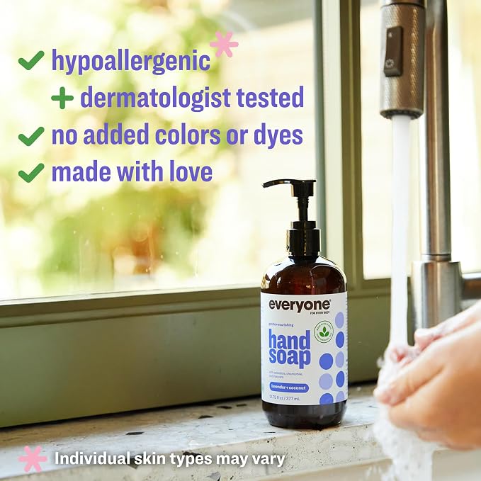 Everyone Liquid Hand Soap,12.75 Ounce,Lavender and Coconut,Plant-Based Cleanser with Pure Essential Oils,(Pack of 6)