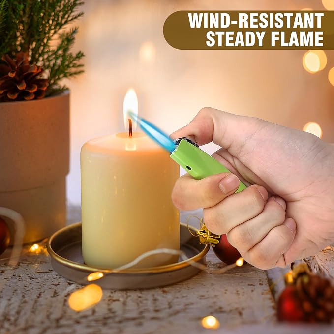 Women's Mini Butane Torch Lighter, Windproof Jet Flame Refillable Adjustable Candle Lighter for BBQ, Camping, Daily Use, Ideal Gift, 2 Pack (Green, Butane Not Included)