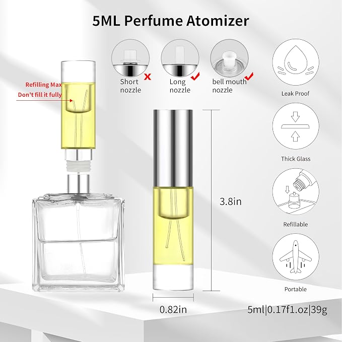 MUB Perfume Travel Refillable Atomizer Bottle 5ml Glass Overmolding Unique Top-Filling Leak-Proof Spray Bottle Atomizer Sprayer for Perfume Cologne Mini Travel Size Empty Pocket Portable - yellow
