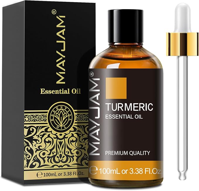 Turmeric Essential Oil, MAYJAM Essential Oils for Diffusers, 3.38FL.OZ/100ML Large Volume Turmeric Oil with Premium Glass Dropper
