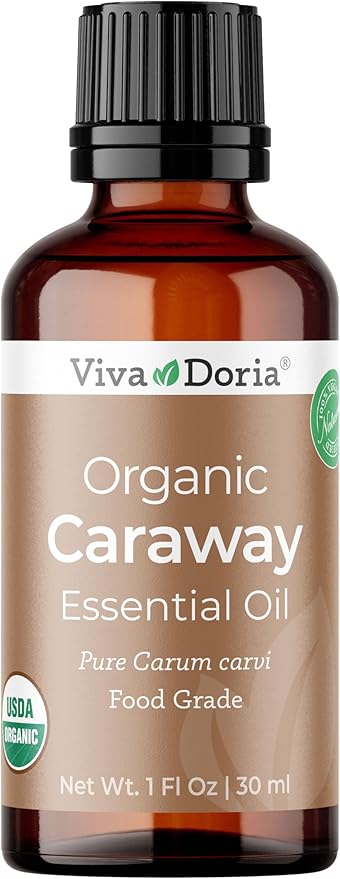 Viva Doria Caraway Essential Oil, USDA Certified Organic Caraway Oil, 100% Pure, Natural Essential Oil, Undiluted, for Aromatherapy | Food Grade, 30 mL (1 Fluid Ounce)