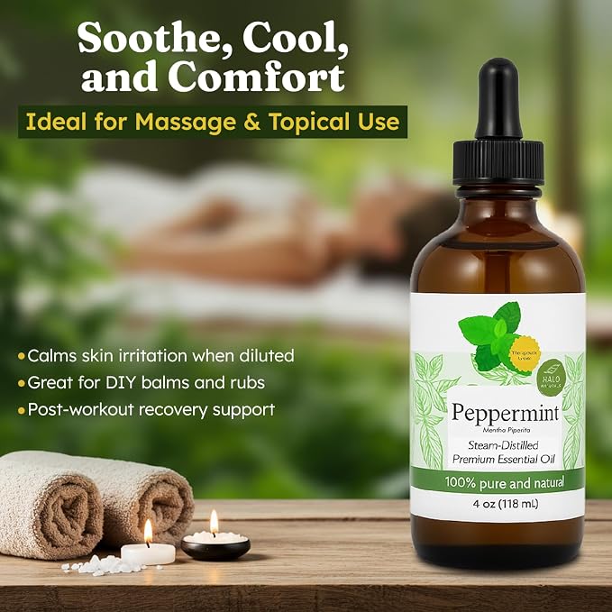 Steam Distilled Peppermint Essential Oil - Premium Hair Growth Oil for Scalp Stimulation & Refreshing Aroma - Essential Oil Supports Healthy Hair, Skin & Mental Clarity - 4oz