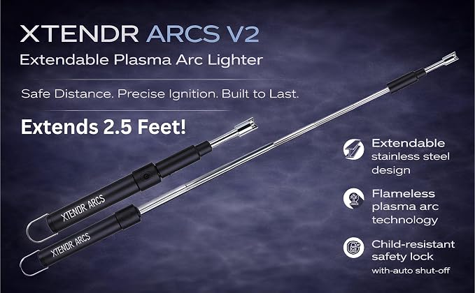 V2 Extendable 2.5 Feet. Arc Extra Long Lighter, Flameless Fireplace Stove Electric Candle Lighter, Long Neck for Pilot Light, Grilling, Firepit, Kitchen, BBQ (Black)