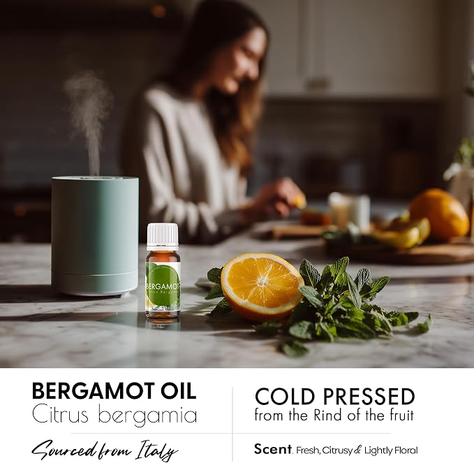 Organic Bergamot Essential Oil | 100% Pure & Natural Citrus bergamia Peel Oil with Fresh Citrus Floral Aroma | for Diffuser, Candle Making & DIY Aromatherapy Blends, 0.34 fl oz