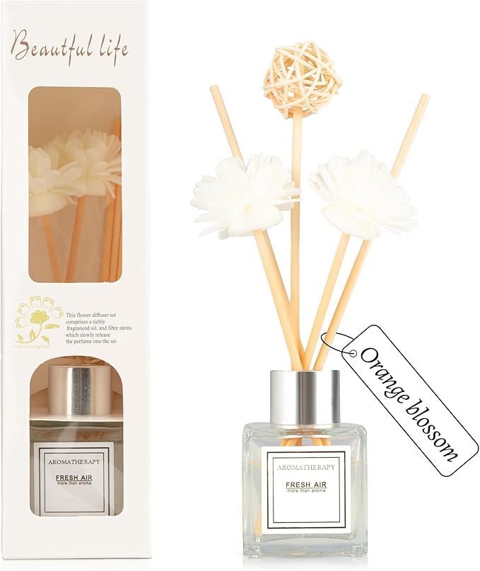 Reed Diffuser Set, 1.7 oz Scent Diffuser with Sticks, OrangeBlossom Scent for Bathroom Accessories Shelf Decor, Air Fresheners for Home, Home Fragrance Products, House Office Room Decor Aesthetic