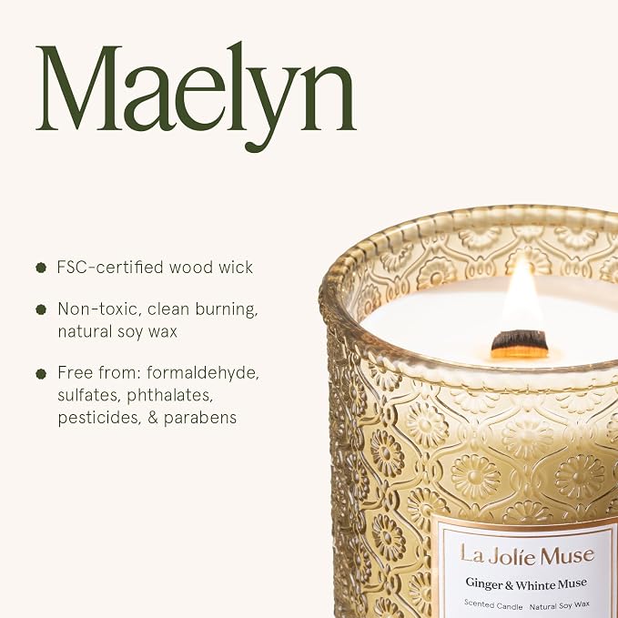 LA JOLIE MUSE Ginger & White Musk Candle | Ginger, Lemongrass & Musk | 19 oz Wooden Wick | Natural Soy Wax | 90 Hours Clean Burn | Gift-Ready for Hosts & Gathering| Seasonal Home Décor