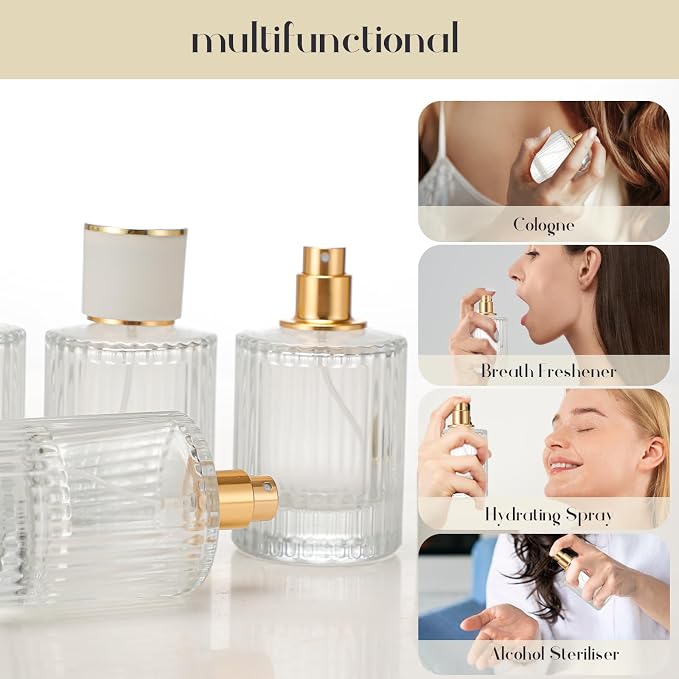 3 Packs Mist Spray Bottle, Small Cologne Travel Spray Bottles, 50ML Reusable Perfume Spray Bottle for Sample Dispenser, Liquid Cosmetic and Home Decor, White Cap