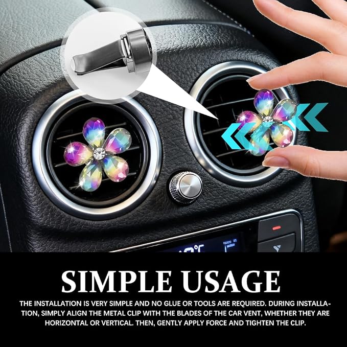 5PCS Bling Daisy Flower Car Air Vent Clips, Car Diffuser Vent Clip, Sparkling Crystal Rhinestone Cute Auto Air Conditioning Clamp, Diamond Air Outlet Clip Decor for Women Girls (Colorful)