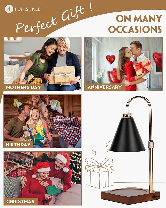 Candle Warmer Lamp with Timer Dimmable,Mothers Day Birthday Gifts for Women Mom, Adjustable Height Candle Warmer, Black Candle Lamp Warmer for Jar Candles with 2 Bulbs Home Decor