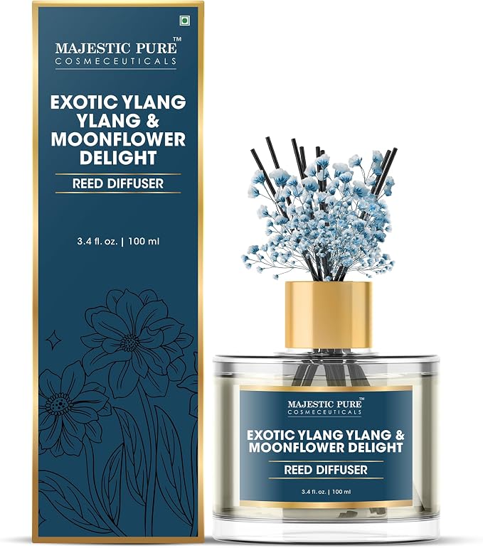 Majestic Pure Ylang Ylang & Moonflower Reed Diffuser 3.4 Fl Oz | Long-Lasting Floral Fragrance for Home and Office