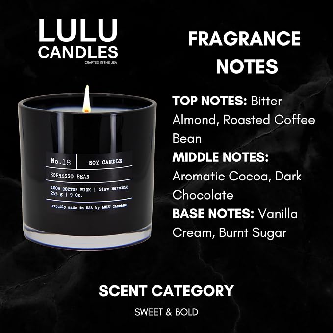 Lulu Candles | Espresso Bean | Luxury Scented Soy Jar Candle | Hand Poured in The USA | Highly Scented & Long Lasting (9 Oz. 2 Pack)
