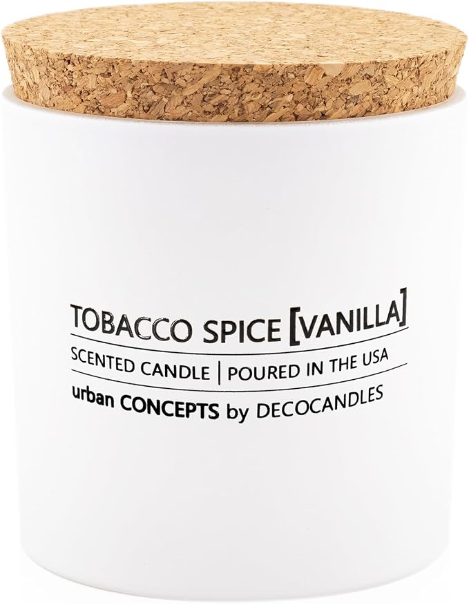 Urban Concepts by DECOCANDLES - Tobacco, Spice & Vanilla - Highly Scented Soy Candle - Long Lasting - Hand Poured in USA (9 Oz. Cork)