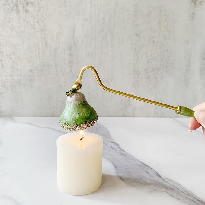 Green Pear Candle Snuffer, Hand-Painted Metal Candle Extinguisher with Non-Slip Handle, Elegant Decorative Candle Tool for Hanukkah, Christmas, Birthdays