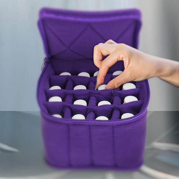 Weljoy Essential Oil Case 13 Bottle Organizer for 30ml 50ml 100ml 115ml 8oz, Travel Bag with Adjustable Dividers Foam Padded for Aromatherapy Roller Dropper Bottles (Purple, 5.9x5.9x5 in) | 30ml 50ml 100ml 115ml 8oz bottles, adjustable foam padded divi...