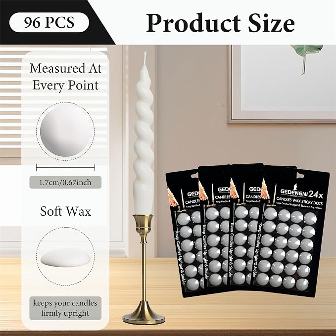 Taper Candle Wax Dots - 96pcs Spiral Candle Sticky Dots White Candle Adapter Small Candles Adhesive,Soft Wax for Any Candle Holder Accessories-White