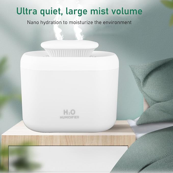 3300ml Humidifier, Cool Mist Aromatherapy Diffuser with Night, USB Powered Portable Humidifier for Bedroom Dormitory, Quiet and Efficient Humidification for Dry Skin Relief