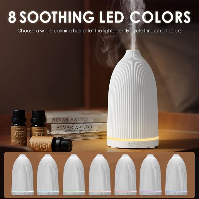 SALKING Essential Oil Diffuser, 100ml Aromatherapy Diffusers with Adjustable Mist Mode Timer Setting, Ultrasonic Diffusers for Essential Oils, 8 LED Colors, for Office Home (White)