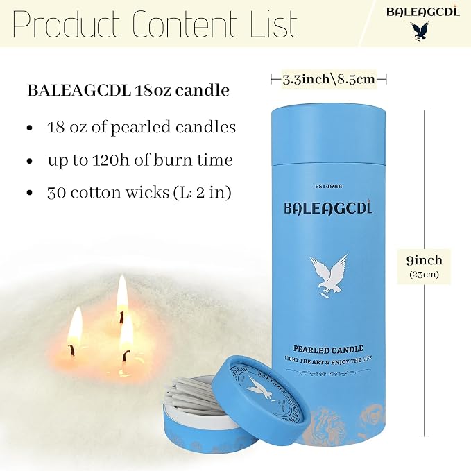 Light Green Unscented Pearled Candle, 18 Oz with 30 Wicks, 120 Hours Long Lasting, Refillable Luxury Candle Sand for DIY Craft Making