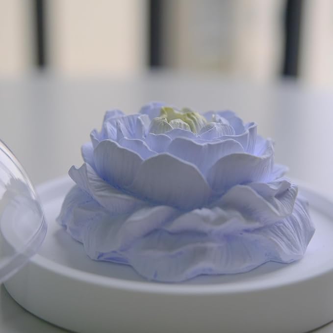 Essential Oil Passive Flower Diffuser -Non-Electric Peony Flower Porcelain Aromatherapy Diffusers for Small Mini Room, Desk Decorative, Bathroom (Purple, Peony)