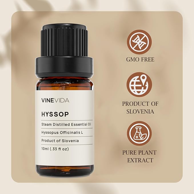 VINEVIDA Hyssop Essential Oil - Undiluted, 10 mL - DIY Candle Scents, Safe for Soap Making