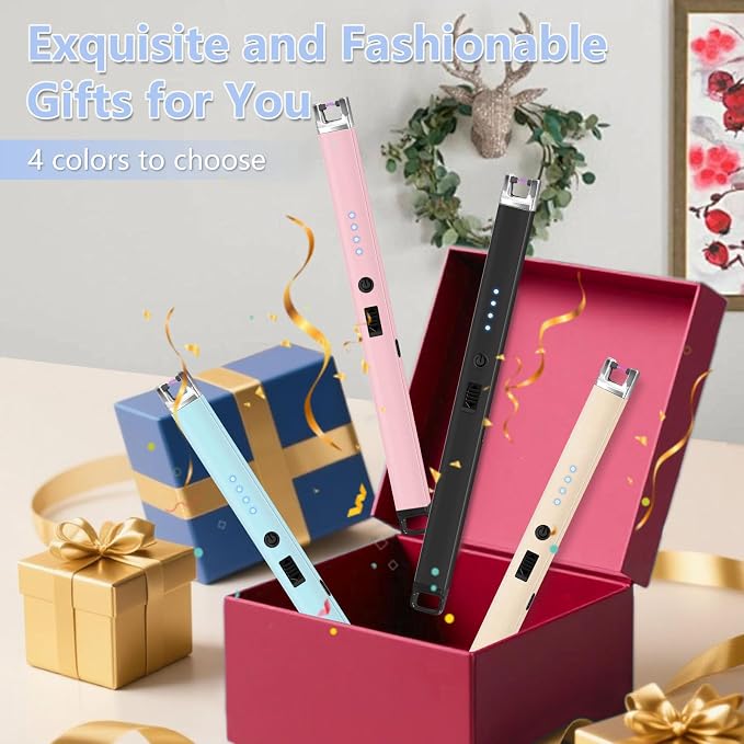 Candle Lighter, Flameless Windproof Electric Lighter with Safety Lock & LED Power Display, Arc Type C Rechargeable Lighters for Fireworks, BBQ, Camping, Gifts for Christmas, Thanksgiving, Halloween