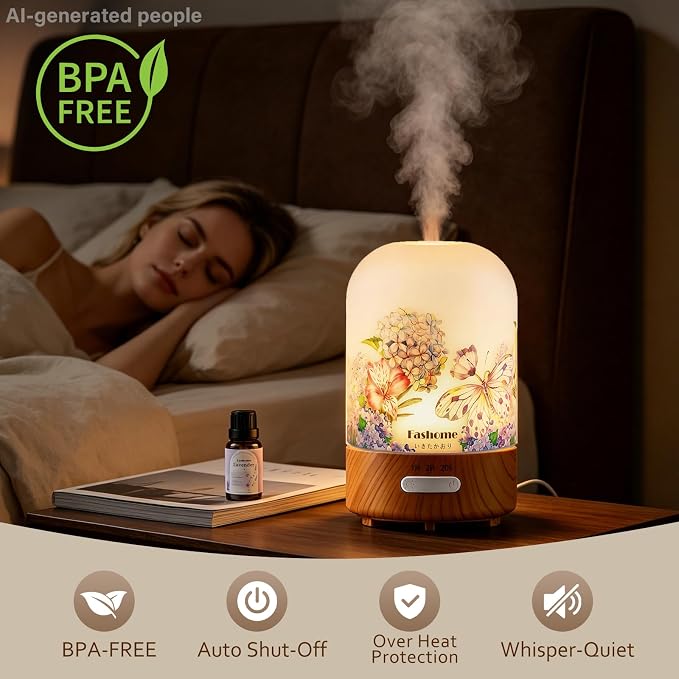 Essential Oil Diffuser for Home, Ultrasonic Cool Mist Air Aromatherapy Humidifier, Mini Scent Air Machine Portable Aroma Diffuser with Changing Lights & Auto Shut-Off for Home Bedroom Office Yoga