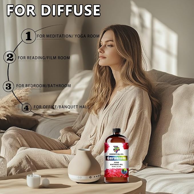 Geranium Essential Oil, Geranium Oils, for Diffuser, Humidifier, DIY Candles, Soap, Skin, Gift, Essential Oil, GV77ZF Geranium Fragrance Oil - 8 fl oz (240 ml)