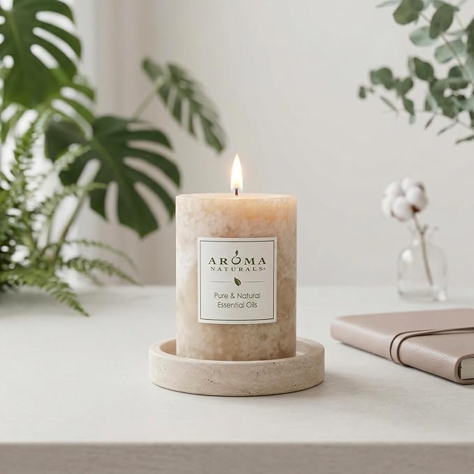 Aroma Naturals Ginger and Clove Essential Oil Beige Scented Pillar Candle, Earth, 2.5 inch x 4 inch
