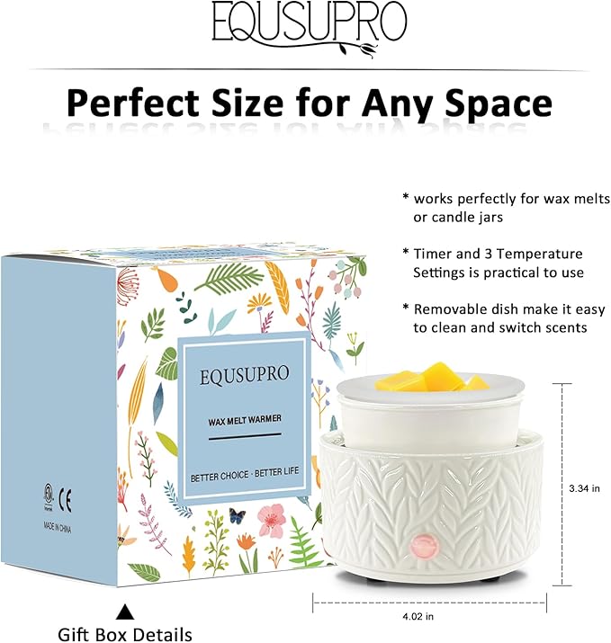EQUSUPRO Wax Melt Warmer for Scented Wax Melts- Electric 4 in-1 Ceramic Candle Wax Warmer Burner Fragrance Wax Melter for Home Office Bedroom Living Room Decor & Gifts for Women