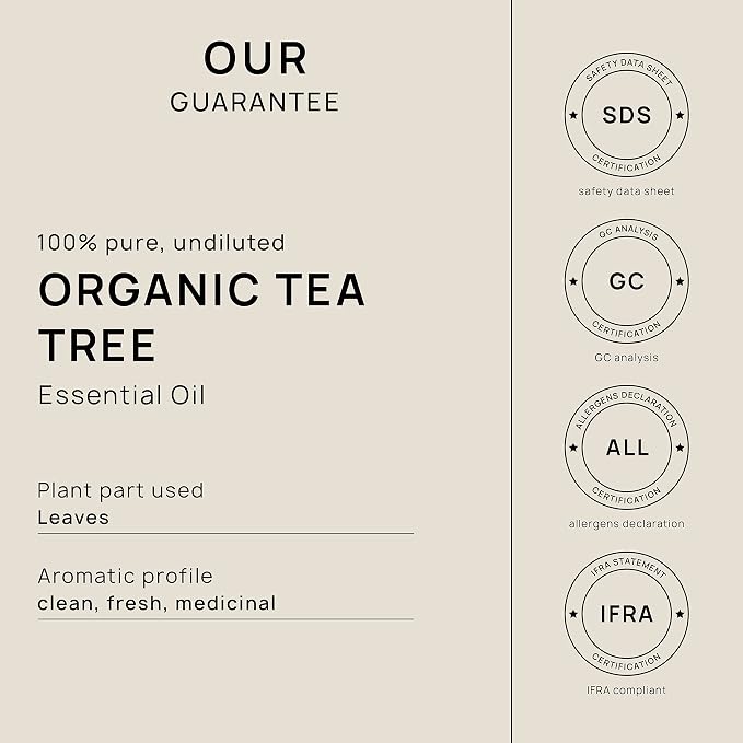 VINEVIDA Organic Tea Tree Essential Oil 10 mL - Undiluted Candle Scent DIY Scents for Candlemaking Soap Making,4OZV-OBP-ORG-TEA-10ML