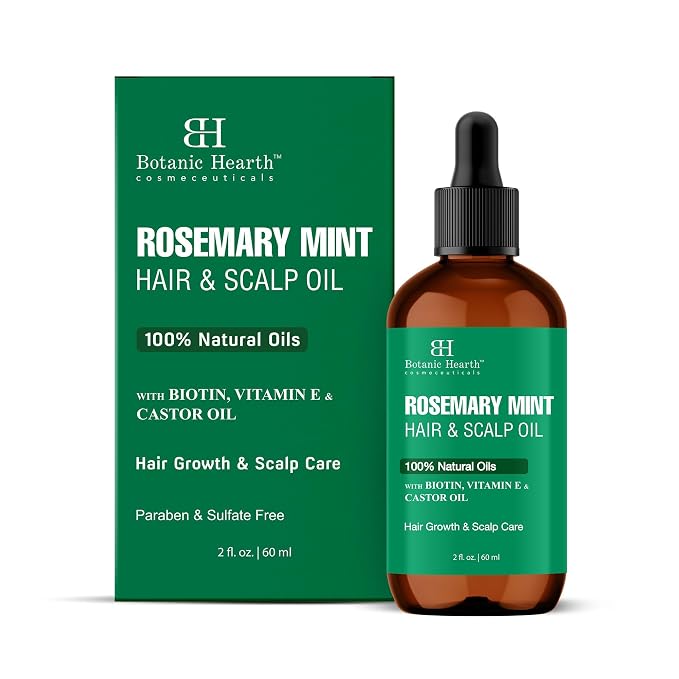 Botanic Hearth 100% Pure Rosemary Mint Oil For Hair Growth & Hair Treatment Oils 2 Fl Oz | Infused with coconut Oil | Hair Oil Repairs Dry Damaged Hair, Strengthening, Healthier | All Hair Types
