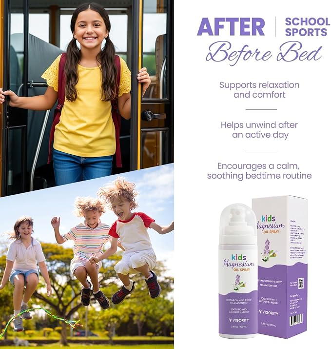 Vigority Kids Magnesium Spray with Lavender & Neroli – Lightweight Magnesium Body Mist for Legs, Feet, Pillow & Room – Gentle Bedtime Spray for Kids Evening Routines (3.4 fl. oz.)