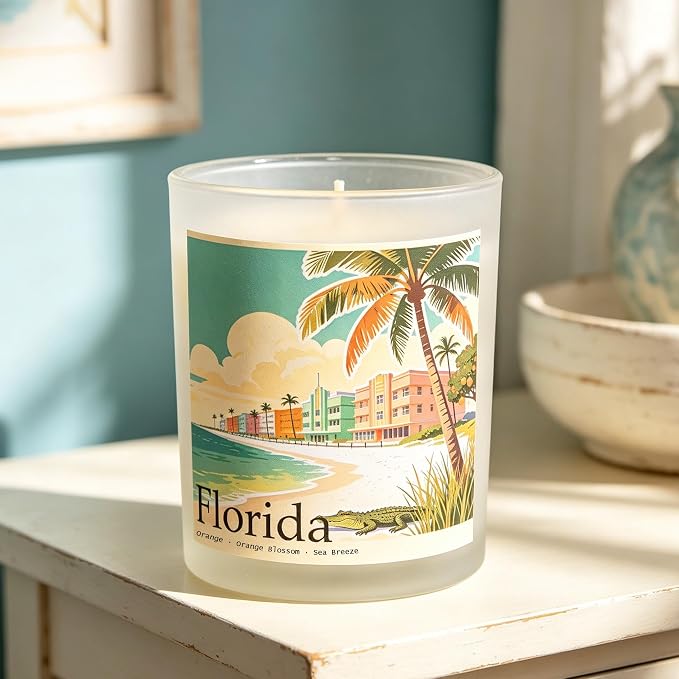 Florida Sunshine Scented Candle, Orange & Orange Blossom & Sea Breeze, Florida Gifts, Florida Souvenirs, Florida Souvenirs and Gifts, 100% Soy Wax, 7OZ