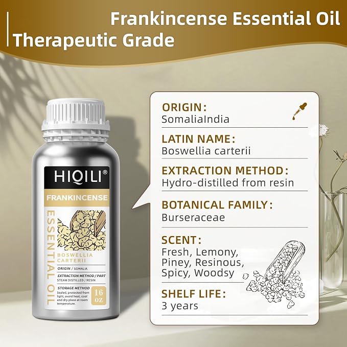 HIQILI 16 Fl Oz Frankincense Essential Oil, for Massage Skin Care, Diffuser, Aromatherapy