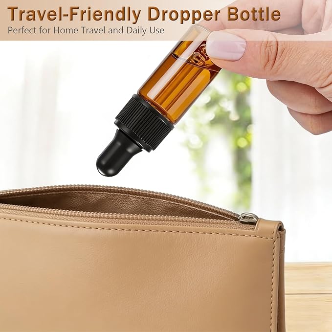 Elfenstall- 10pcs 10ml 1/3oz Amber Mini Glass Bottle Amber Sample Vial Small Essential Oil Bottle with Glass Eye Dropper Refillable Containers + 1pc Clean Cloth + 1pc 3ml Dropper