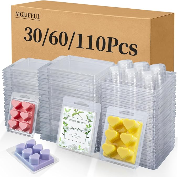 MGLIFEUL Wax Melt Container Clamshell Packaging Mold Box Stand for Plastic Clear Empty Wax Candle Melt Tart Packaging Cube Container Clamshell Mold Holder Organizer Tray Empty Shape Bulk wth Lids