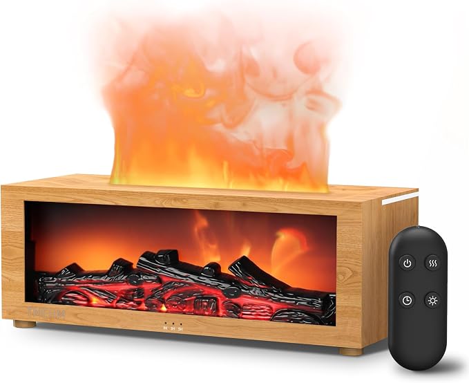 TMEHM Fireplace Flame Air Diffuser Humidifier,7 Colors Aromatherapy Essential Oil Diffuser,Ultrasonic Aroma Humidifier with Timer for Home,Bedroom,Office,Yoga