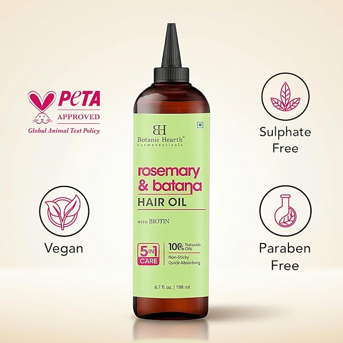 Botanic Hearth 100% Pure Rosemary Batana Oil For Hair Growth & Hair Treatment Oils 6.7 Fl Oz | Infused with coconut Oil | Hair Oil Repairs Dry Damaged Hair, Strengthening, Healthier | All Hair Types