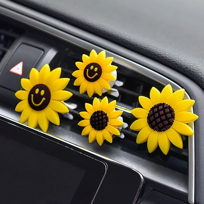 2 Pieces Sunflower Air Vent Clips Flower Car Accessories Cute Car Air Freshener Sun flower Gift Decorations Charm Car Clip Interior Air Vent Decor