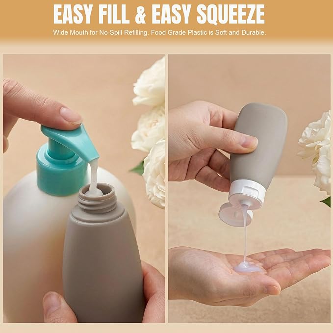DEWSENSI 20 Pack Travel Bottles Set - TSA Approved Leak Proof Containers Kit for Toiletries - Portable Refillable Accessories for Shampoo, Conditioner, Lotion, Liquids (Black & White)