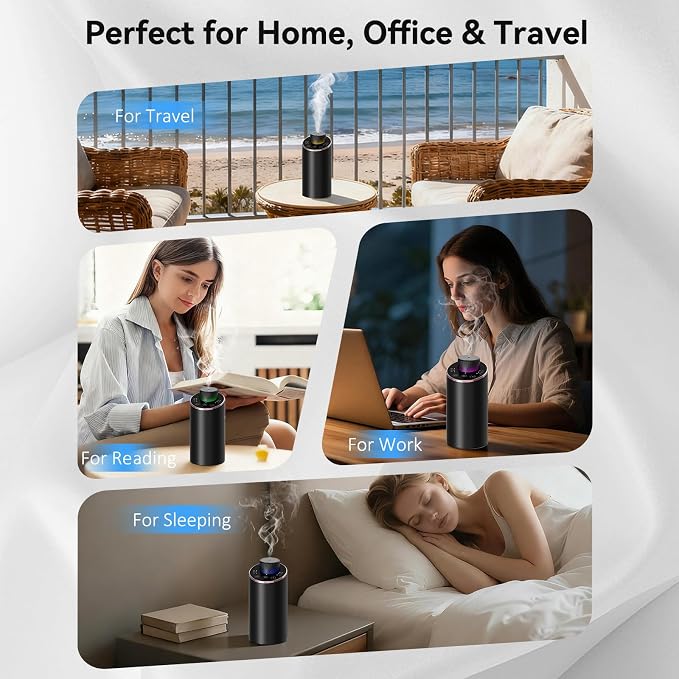 Waterless Essential Oil Diffuser Aromatherapy Scent Diffusers for Home Large Room, Bedroom, Car, Office, Desk, Battery Operated Mini Portable Air Freshener, 3 Countdown Timers & 3 Mist Levels