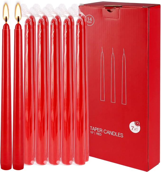 14 Pack Tall Taper candles-10 inch Red Unscented Candles with 8-Hour Burn Time for Christmas, Weddings, New Year Celebrations, Festive Gatherings