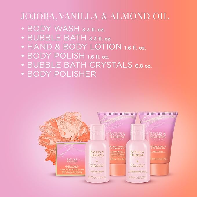 Baylis & Harding Jojoba, Vanilla & Almond Oil Luxury Pamper Present Gift Set For Women - Vegan Friendly