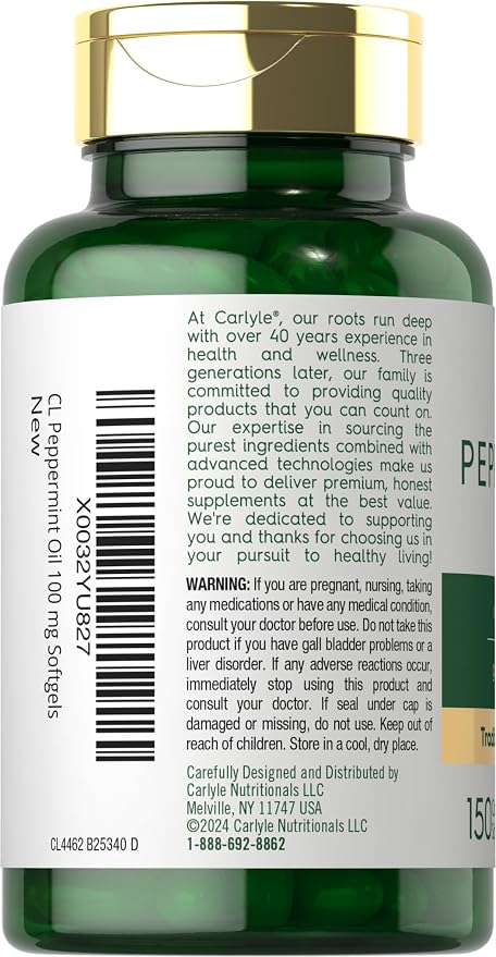 Carlyle Peppermint Oil Capsules | 150 Softgels | Herbal Supplement | Non-GMO, Gluten Free