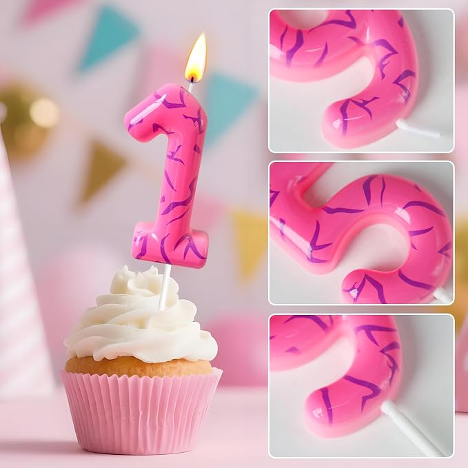 Number 1 Birthday Candle for Cake – Pink Gradient Number Candle with Mystic Rune Pattern, Decorative Cake Topper for Anniversary & Celebration