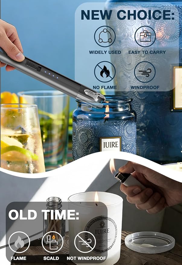 Electric Candle Lighter with Flashlight USB C Rechargeable Arc Lighters for Candles Windproof Plasma for Camping BBQ Stove Home Emergency with Safety Switch & LED Battery Display