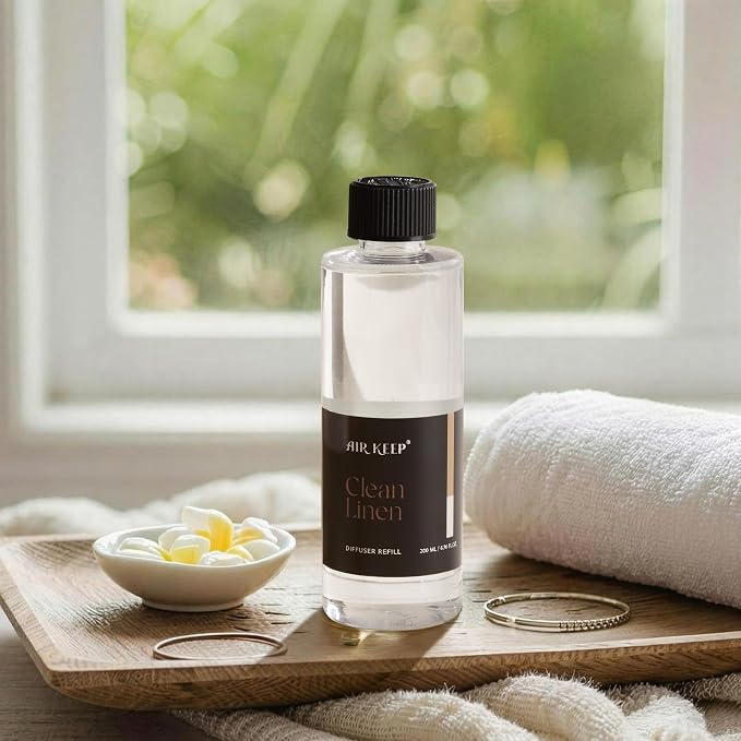Airkeep Clean Linen Reed Diffuser Refill – 6.76 fl oz – Premium Scented Oil for Home Aromatherapy – Long-Lasting Fragrance for Reed Diffusers – Perfect for Bathroom, Bedroom & Home Decor