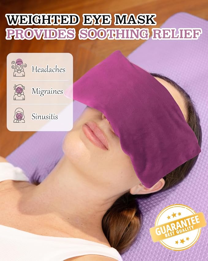 Weighted Eye Mask for Sleep, Yoga, Meditation, Lavender Eye Pillow Heated for Headache, Sinus, Dry Eyes Relief, Moist Heat Mask Purple Relaxation Gifts for Women (Purplex2)